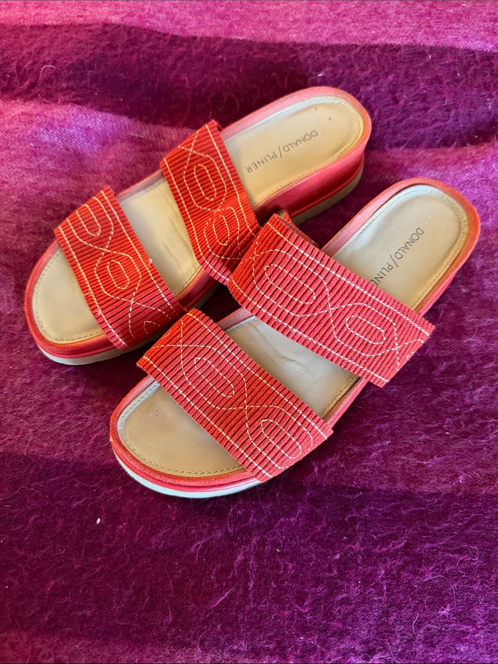 Donald J. Pliner Coral-Red Double Strap Slide Sandals